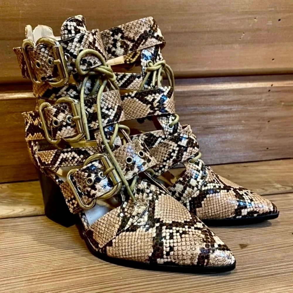 WOMENS BOHO western FAUX PYTHON LACE UP HEELED ANKLE BOOTIES | Size 6 - NWOT